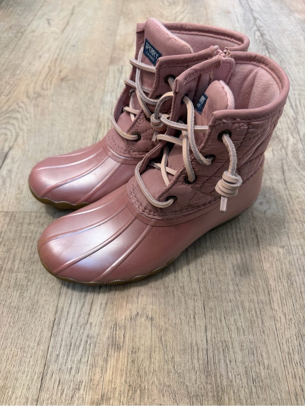 Sperry Rose Pink Quilted Lace-Up Duck Boots